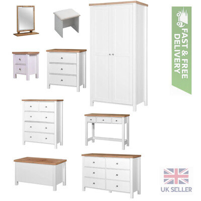 White Oak Bedroom Furniture Wardrobe Dressing Table Mirror Chest Drawers Set