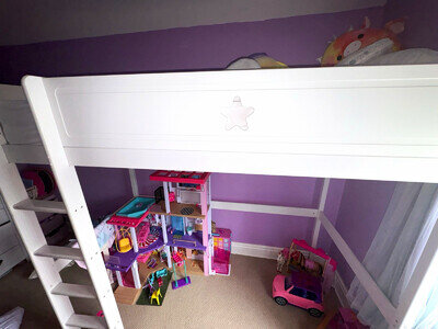 White Children’s Bedroom Set High sleeperWardrobe Chest Mirrored 3 Door 6 Drawer
