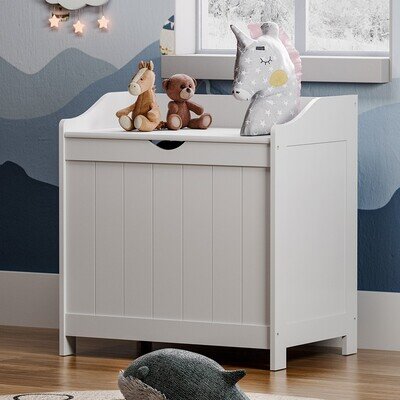 Wooden Toy Box Large White Storage Unit Kids Toys Bedding Nursery Bedroom Chest