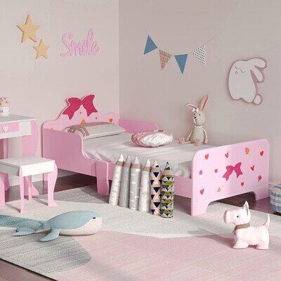Princess-Themed Kids Toddler Bed w/ Cute Patterns, Safety Rails, for Ages 3-6