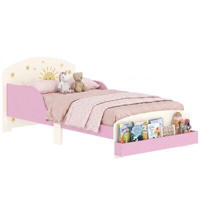 AIYAPLAY Toddler Bed, Sun-Themed Kids Bed Frame with Storage, Pink
