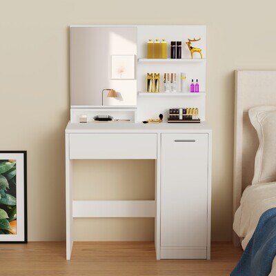Dressing Table With Drawers Mirror Set Makeup Desk Vanity Table Bedroom UK Bmzqp