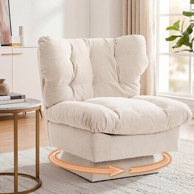 360° Swivel Accent Chair Upholstered Armchair Oversized Base High Backrest