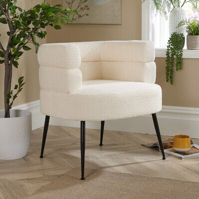Teddy Fur Accent Chair Barrel Boucle Cream Modern Home Living Seating Furniture