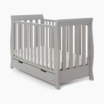 Obaby Stamford Luxe Sleigh Cot Bed Warm Grey Convertible 3-Pos Base Drawer