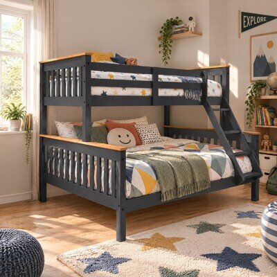 Neptune Single Over Double Grey Wooden Triple Bunk Bed Kids Children's Sleeper