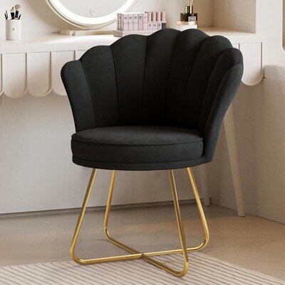 Velvet Vanity Chair – Petal Back, Gold Metal Frame, Dressing Table Chair for Bed