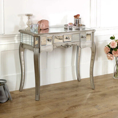 Silver Mirrored Console Dressing Table Shabby Vintage Chic Bedroom Living Room