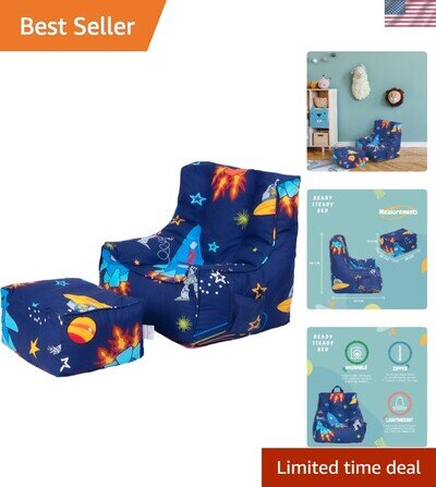Child Safe Soft Seat Bean Bag Chair with Footstool - Perfect for Cozy Playrooms