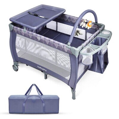 Portable Baby Playard 3 in 1 Convertible Bassinet Cot Bed Toddler Changing Table