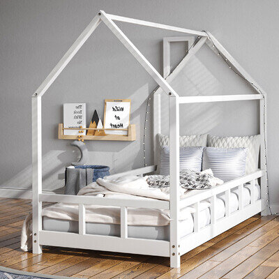 Treehouse Single Bunk Bed Pine Wooden Frame Kids Childrens Sleeper House Canopy