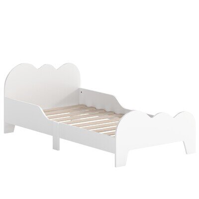 Cloud Themed Toddler Bed Frame Safety Rails Kids White 143.5 x 74.5 x 56 cm