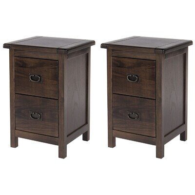 Pair of Boston 2-Drawer Petite Bedside Cabinets, Set of 2, Dark Wood Finish