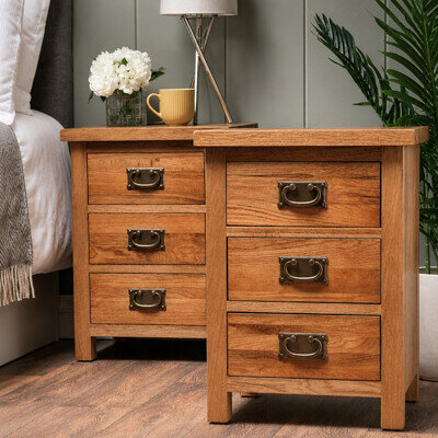 Matching Bedside Cabinets - Oakcroft Rustic Oak 3 Drawer Tables Pair