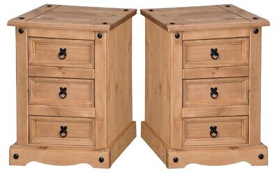 Corona Bedside Medium Cabinet 3 Drawer Table x2 Solid Wood Pine Wooden Pair