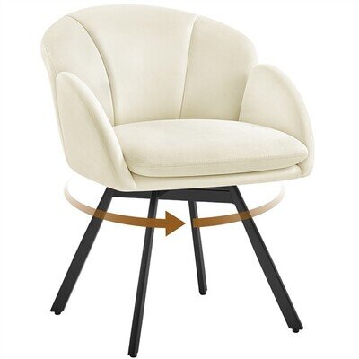 Velvet Swivel Tub Chair Vanity Chair with Flower Shaped Backrest for Bedroom