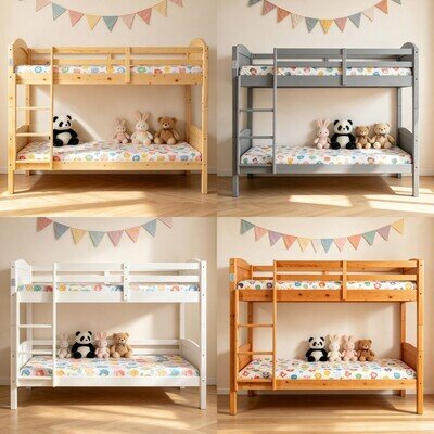 Wooden Bunk Bed Kids Childrens Single PINE,WHITE or GREY 2ft6 Shorty 3ft Single