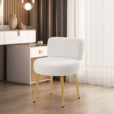 Teddy Fleece Vanity Stool Dressing Table Chair Bedroom Makeup Chair w/ Backrest