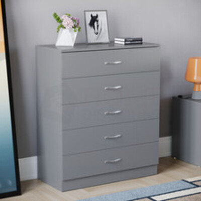 Riano 5 Drawer Chest of Drawers Bedroom Furniture Bedside Storage Cabinet Grey