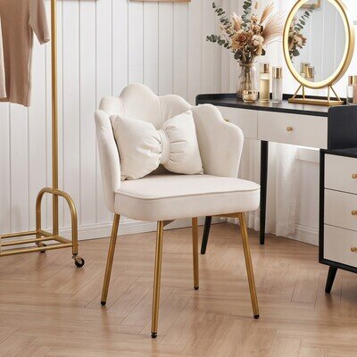 Dressing Table Chair Vanity Stool Bedroom Makeup Soft Seat w/Metal Legs & Pillow