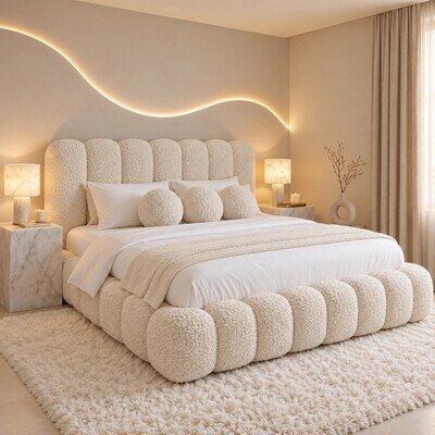 Cloud Teddy Boucle Bubble Fabric Bed Frame Upholstered Ottoman Storage Double