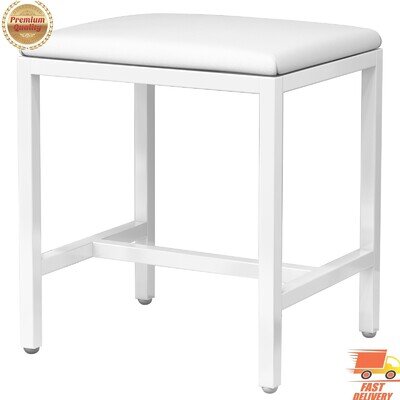 White Padded Stool For Dressing Table, Makeup Bench For Vanity