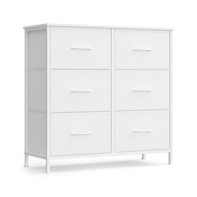 SONGMICS 6 Drawer Fabric Chest of Drawers Storage Tower for Bedroom White