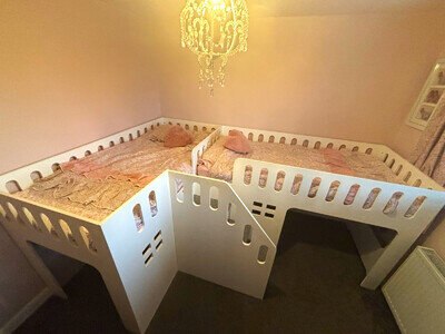 Children’s White Wooden L-Shape Single Bunk Bed with Stairs & Storage, 3 Drawers