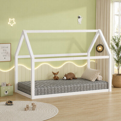 Junior Wooden House Bed Toddler Solid Pine Wood Children Kids Junior Bed Frame