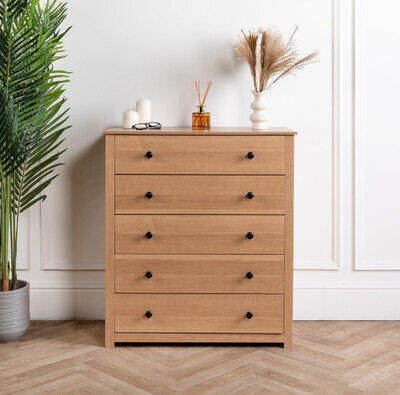 Chest of Drawers 5 Drawer Wooden Storage Unit Bedroom Living Room Pine Wood Tall