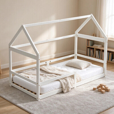 Bedroom Kids Bed Frame Children Single Sleeper Solid Wood Pine Tree House Bed