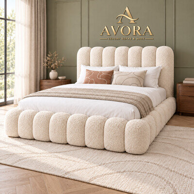 Upholstered Cloud Boucle Teddy Fabric Bed Frame Gas Lift Storage Double & King